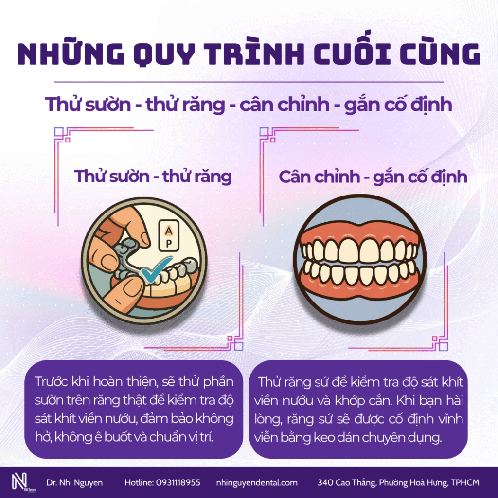 Phục hình răng sứ: thử sườn, gắn cố định